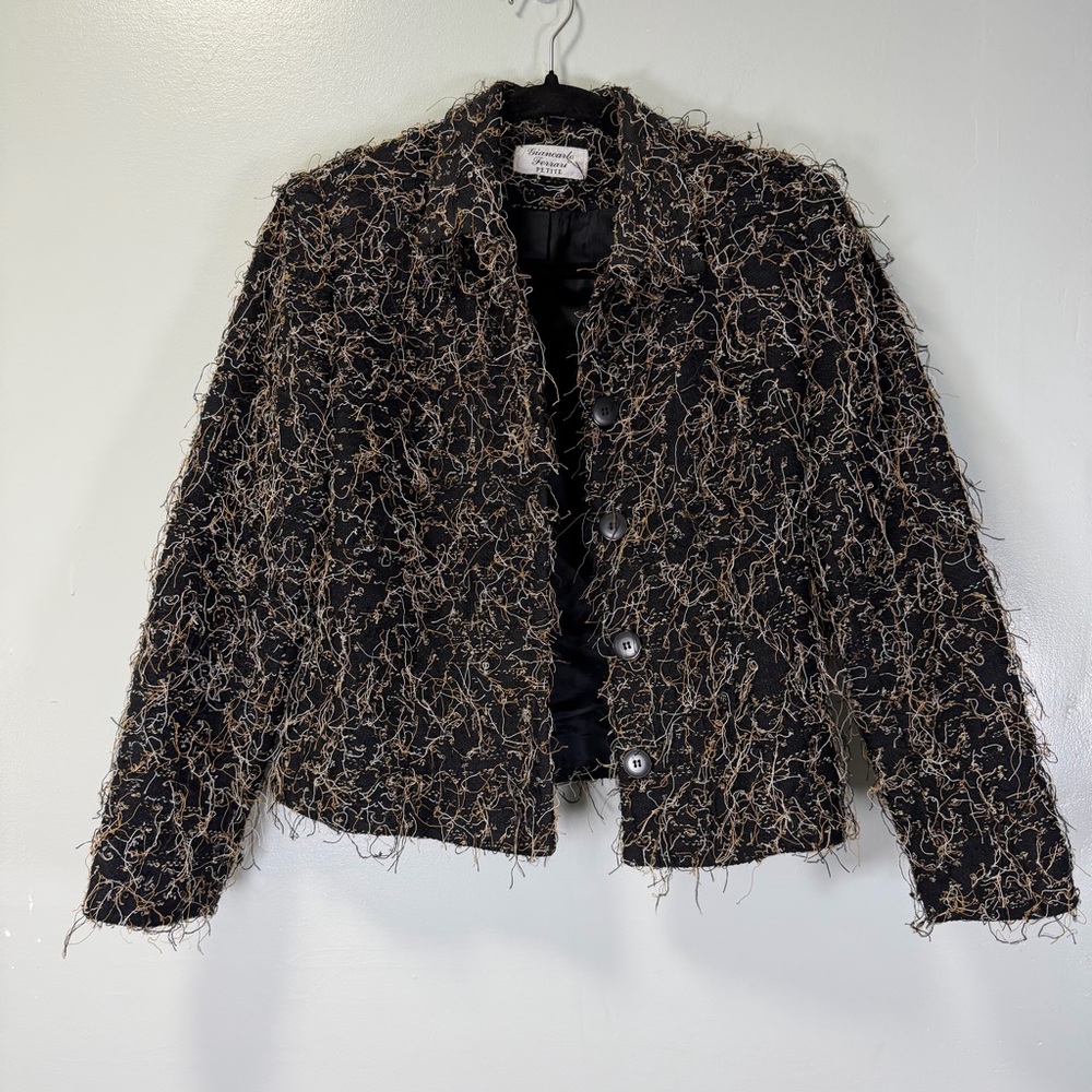 Vintage Giancarlo Ferrari Black and Tan Shag‎ Tweed Women's Jacket Sz 4P